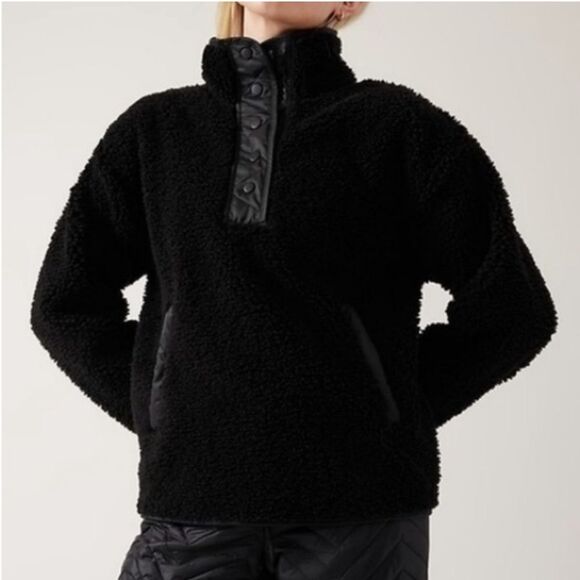 Athleta | Cozy Sherpa Snap Sweatshirt Women’s Black Fleece Pullover Size XS - Picture 3 of 9